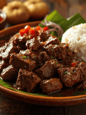Rendang khas Sumatra sebagai kuliner Indonesia autentik dengan bumbu rempah kaya