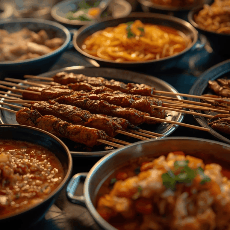 Aneka hidangan kuliner malam Indonesia populer tersaji di meja.