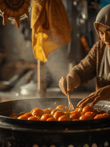 Ibu memasak kuliner rumahan Indonesia di dapur sederhana