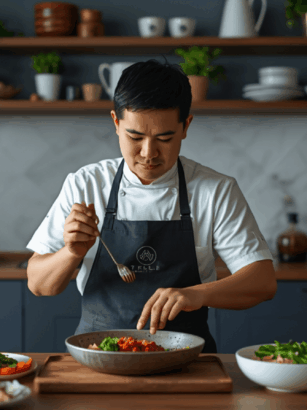 Profesional Indonesia menyiapkan makanan sehat praktis di dapur rumah