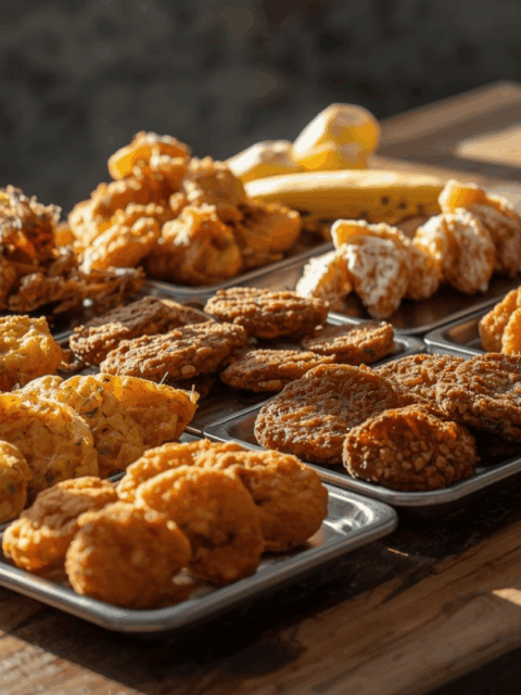 Aneka gorengan rumahan renyah di atas meja kayu