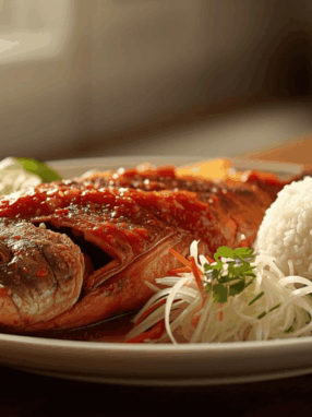 Ikan goreng pedas dengan sambal merah khas Indonesia
