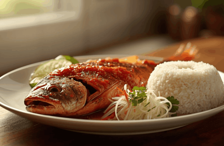 Ikan goreng pedas dengan sambal merah khas Indonesia