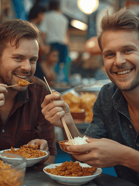 Wisatawan menikmati kuliner Indonesia.