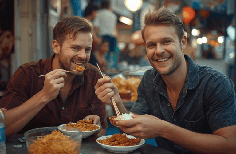 Wisatawan menikmati kuliner Indonesia.